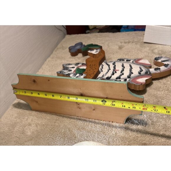 Wooden Cat Welcome Sign Tree Limb Bird Tole Paint Vintage 18" So Cute - Picture 8 of 9